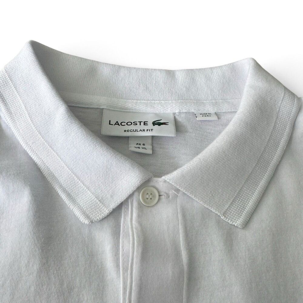Lacoste Regular Fit Golf Polo Men XL 6 White Cotton Short Sleeve Rubber Logo - Picture 6 of 12